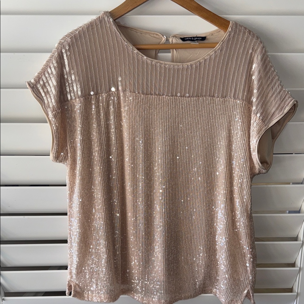 Cable & Gauge Shimmering Beige Sequin Blouse